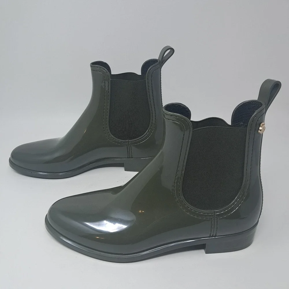 Lemon Jelly Chelsea Rain Boots Green $150 Retail made in Portugal size 40 US 9